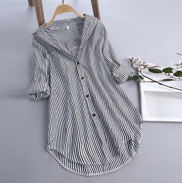 

women's blouses & shirts 5xl plus size women tunic chic stripe blouse autumn ladies large button lace v neck long sleeve shirt blusas, White