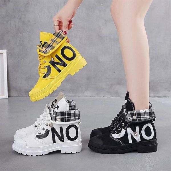 

boots spring/autumn women's trend fashion casual wild female students canvas two wearing ankle platform, Black