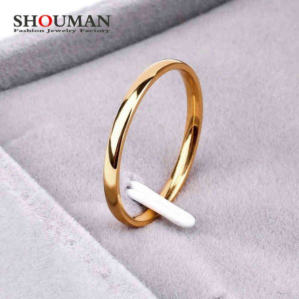 

band shouman 2mm thin rose gold anti-allergy smooth simple titanium steel wedding rings for women valentine's day present, Silver