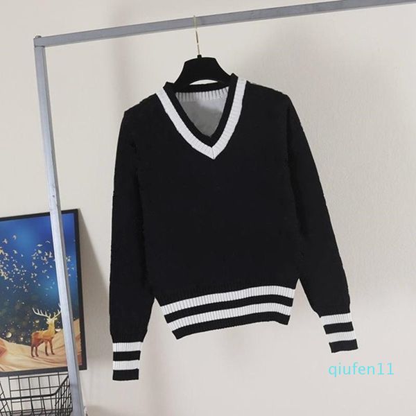

2021 women's sweaters casual knit contrast color long sleeve autumn fashion wear classic ladies sweater cardigan neck cotton designer l, White;black