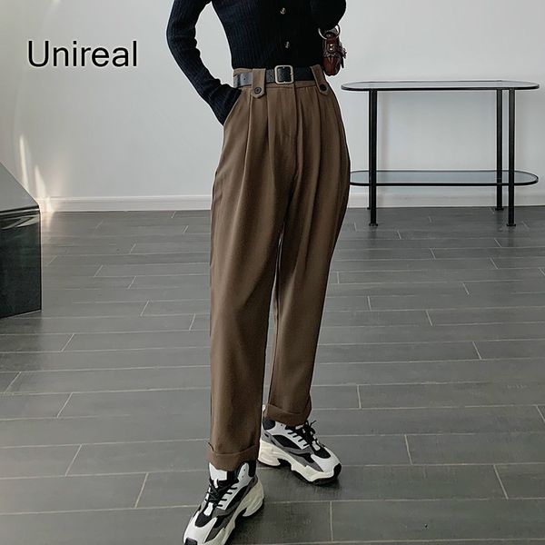 

unireal autumn streetwear harem pants women high waist wool pants winter loose casual suit pants female woolen trousers 210319, Black;white