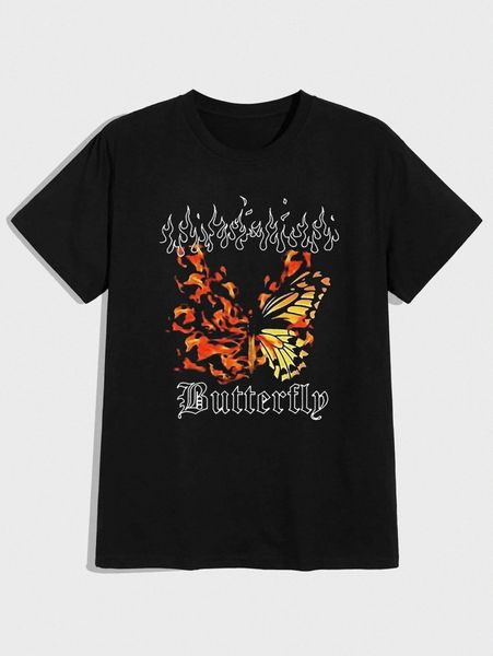 

romwe guys fire butterfly graphic tee y5ev#, White;black