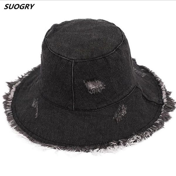 

cloches summer washed denim sun hat women fashion tassel floppy cap ladies wide brim beach bucket hats female cotton foldable chapeu