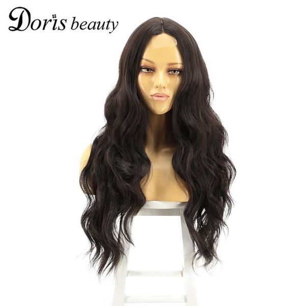 

synthetic wigs doris beauty red long wavy wig body wave for black women heat resistant natural hairline brown middle part