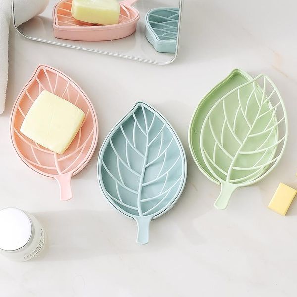 

soap dishes 1pc double plain leaf shape drain box storage container portable modeling holder bathroom supplies