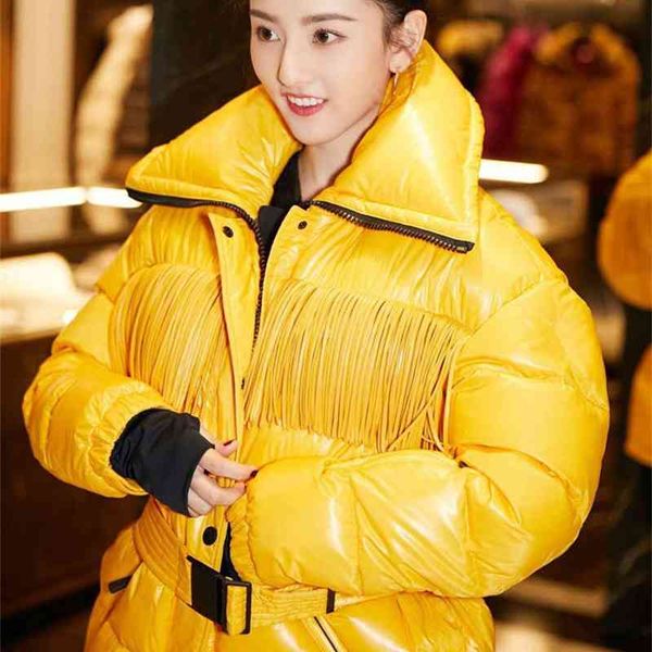 

2020 new down jacket women's short slim tassel stand collar warm, Black