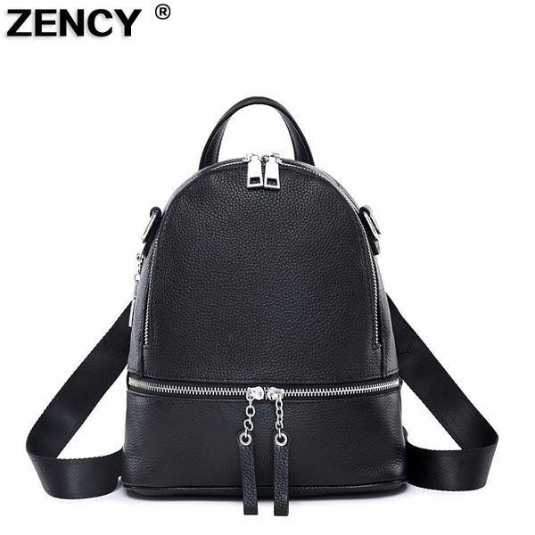 

zency silver hardware 100% genuine cow leather white lady women's backpacks first layer cowhide summer backpack young girls bag