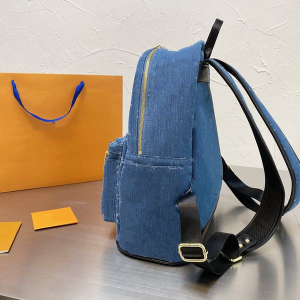

blue denim backpack shoulder bags back pack fashion hangbag women school bag letter pattern string gold zipper high-capacity