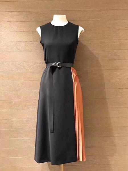 

dress 2021 Spring Runway Acetate Sleeveless Elegant Lady Belted Fit Flare, Black;gray