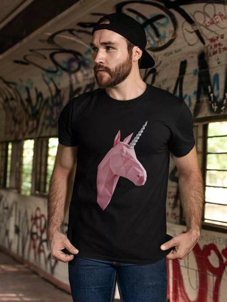 

pink unicorn geometrical shape tee men's -image by shutterstock, White;black