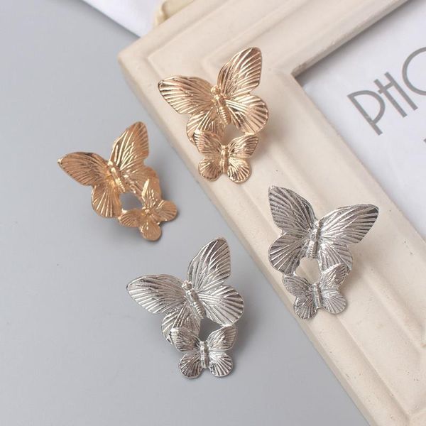 

stud 2021 fashion temperament jewelry retro personality exaggerated gold and silver butterfly earrings for women, Golden;silver