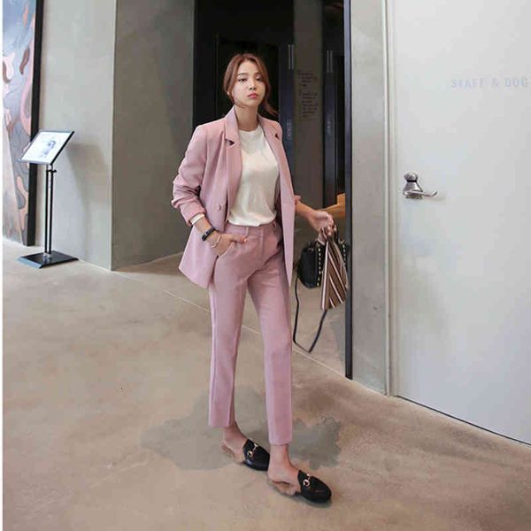 

pant autumn korean style women of two parts set fashion trespassate blazer longsleeves casual long pants 2 piece women's tuesdays rht1, White