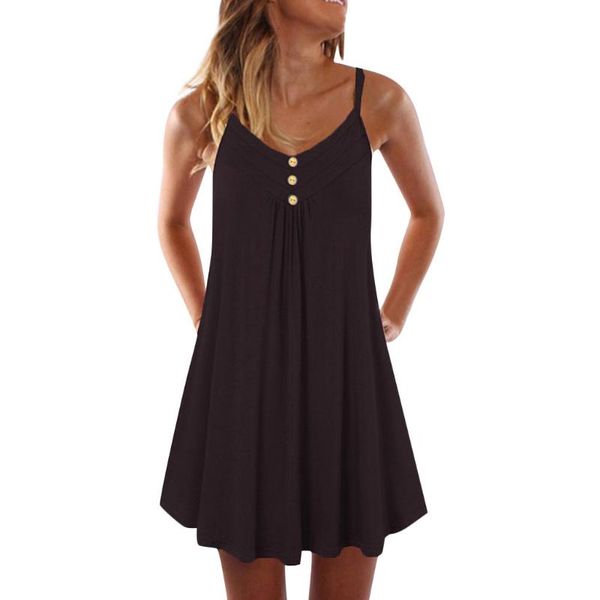 

casual dresses dress sleeveless for women ladies v-neck mid-waist loose button solid color suspender summer robes 2021 z, Black;gray