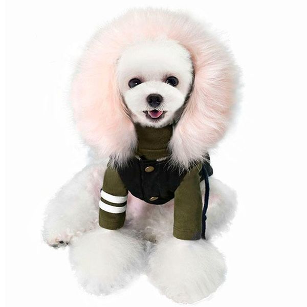 

dog apparel autumn and winter warm pet down vest fashion fluffy hooded models 2 legs handsome for outdoor comfort wild