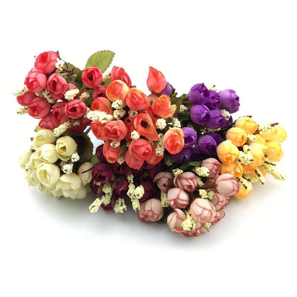 

vases pretty charming delightful 15 buds 1 bouquet mini rose artificial silk flower bride bridal home decal wedding decoration