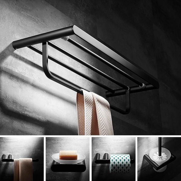 

bath accessory set black bathroom accessorie 304 stainless steel towel/paper rack/ring toilet brush holder glass shelf soap dish hardware