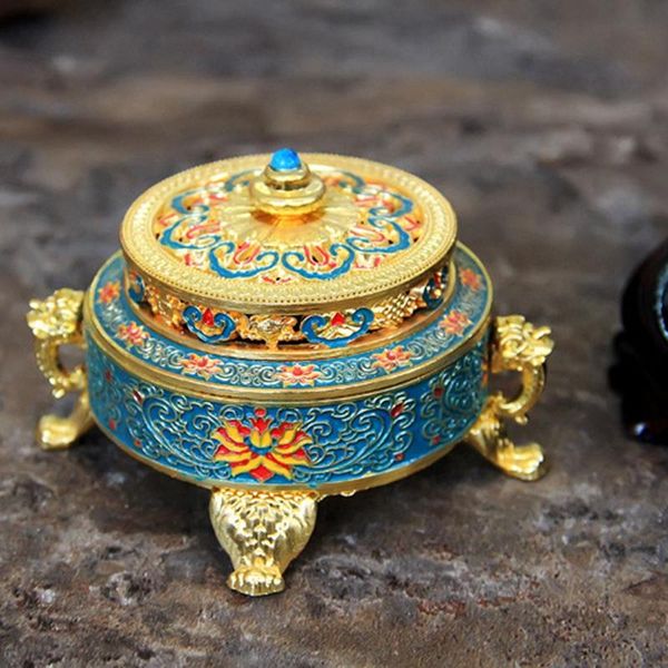 

fragrance lamps incense burner holder tibetan style painted enamel alloy coil crafts home office decoration gift blue color
