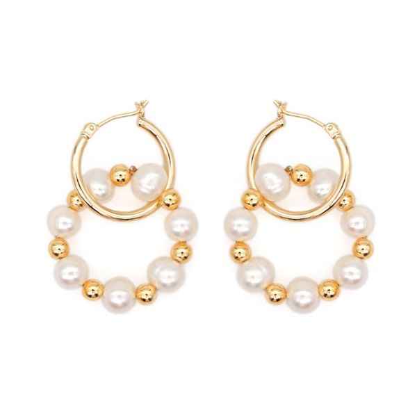 

go2boho freshwater pearl round earrings women stainless steel hoop ear ring 2021 jewelry earring gold color bead & huggie, Golden;silver