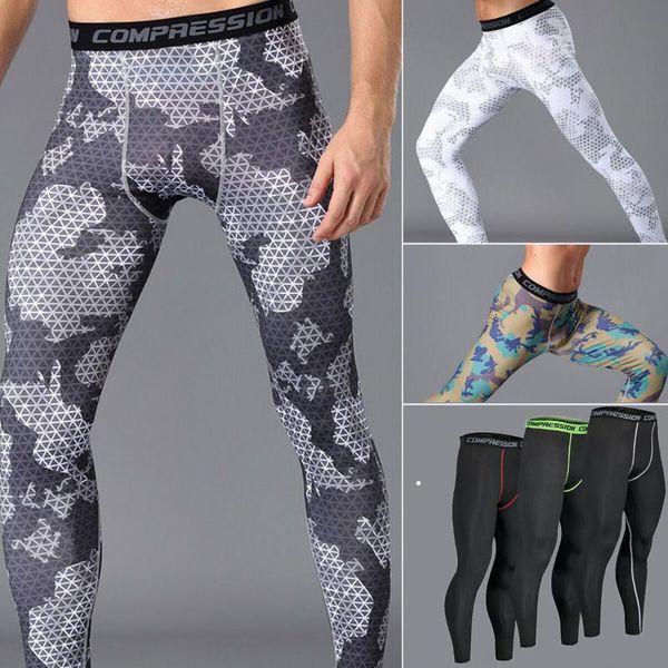 

men's pants men gym compression slim tight base under layer sports apparel long fitness legging running trousers, Black