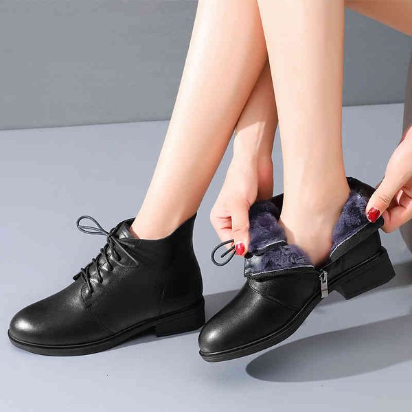 

boots real leather ankle boots with warm skin, winter shoes, woman in heels, snow lady shoes size 34-41. u6fc, Black
