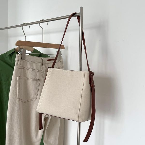 

evening bags canvas leather 2021 bucket shoulder bag for women large capacity korean fashion ladies female crossbody travel handbags