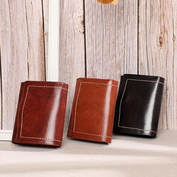 

authentic leather retro woman's wallet, short, multi-purpose small change, fashionable card bags, bags. wallets, Red;black
