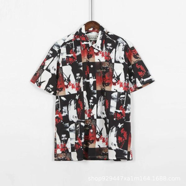 

men's casual shirts nice men luxurious wacko maria battles without honor fashion cotton shirt high pocket short-sleeves s 2xl #a28, White;black
