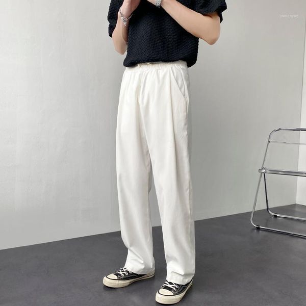 

men's pants summer thin casual fashion solid color drawstring wide-leg men breathable loose ice silk mens trousers, Black