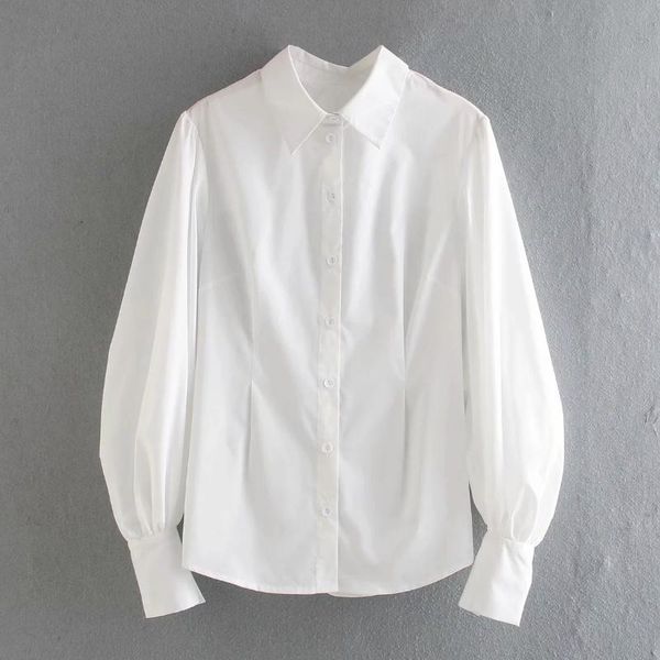 

spring women turndown collar white blouse female puff sleeve shirt office lady loose blusas s8396 women's blouses & shirts