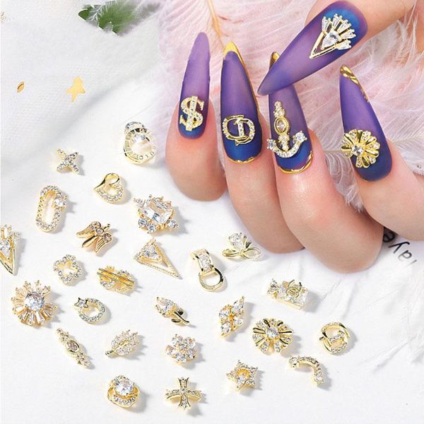 

nail art decorations 2 pieces fashion luxury zircon 3d shiny pearl diamond crystal alloy pendant manicure design accessories, Silver;gold