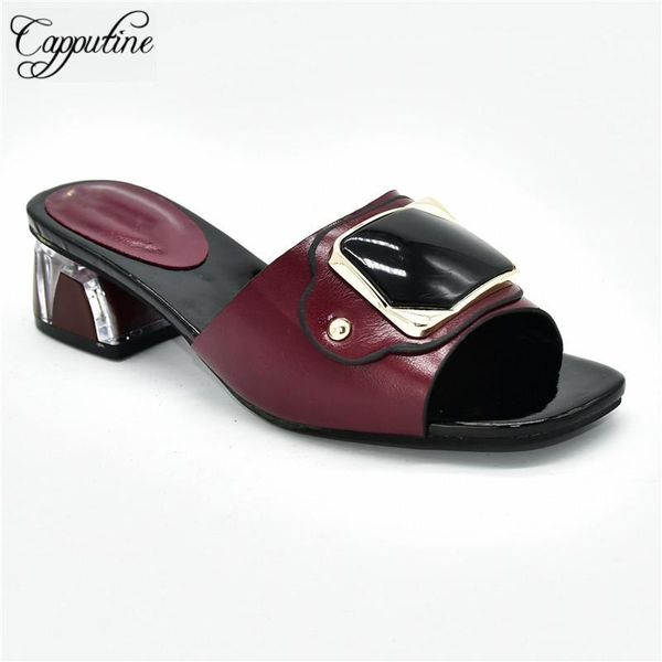 

dress shoes wine party african medium heel slipper 88-8 , height 5cm, Black