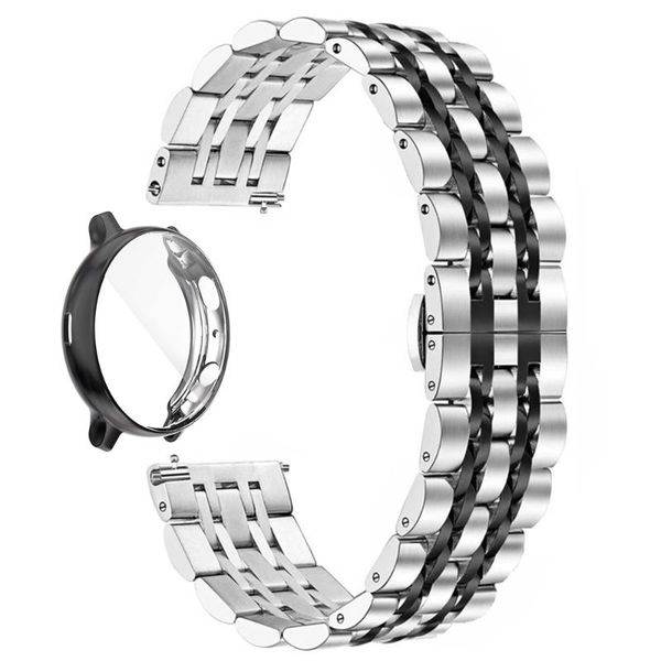 

watch bands screen protector case with band for samsung galaxy active 2 40mm 44mm bracelet active2 stainless steel strap and tpu cover, Black;brown