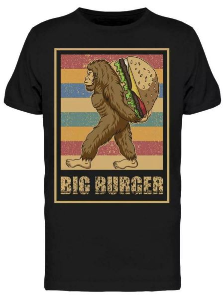 

retro bigfoot burger graphic men's tee -image by shutterstock, White;black