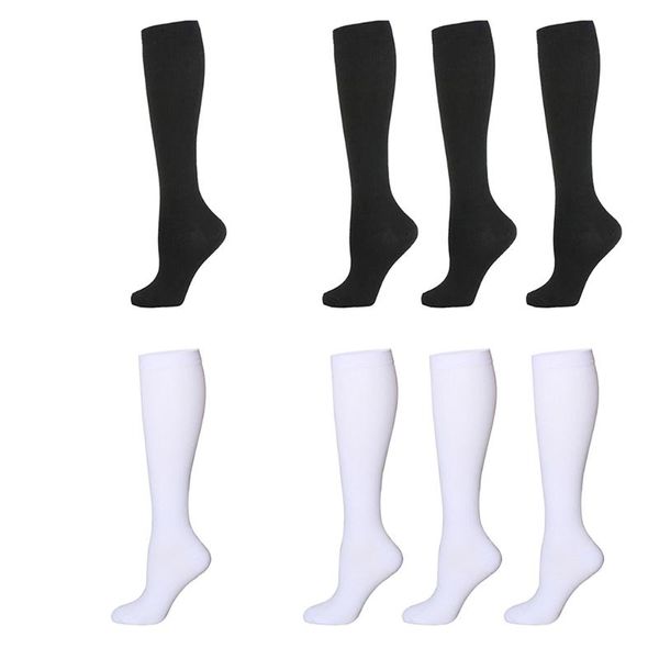 

sports socks outdoor compression stockings solid color women men calf high for marathon cycling football varicose veins, Black