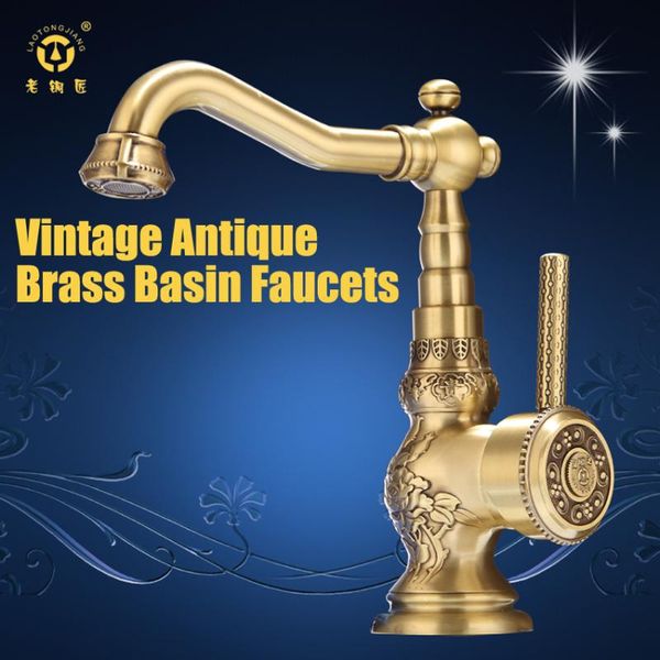 

1pcretro vintage antique brass bathroom sink basin faucet mixer tap cold / water la10120 faucets