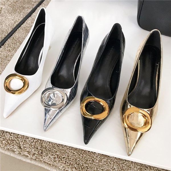 

dress shoes heel 6cm metal design golden silver pointed toe fashion women heels party wedding high pumps, Black