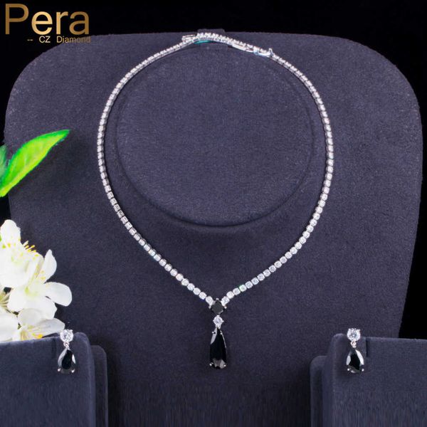 Pera Delicate Mystic Schwarz CZ Kristall Baumeln Waterdrop Ohrringe und Halskette Schmuck Sets für Frauen Hochzeit Marke Schmuck J429 H1022