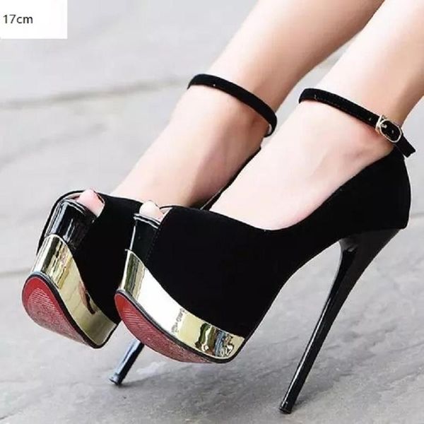 

fashion platform women pumps sans talons concise solid high heels 17cm wedding shoes women's peep toe shallow party dress, Black