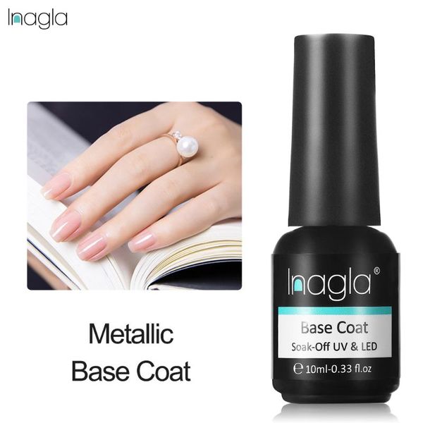 

inagla 10ml metallic base coat reinforce gel polish soak off uv led nail lacquer varnish manicure salon, Red;pink