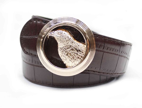 

2021 new leopard head plate buckle socket belt crocodile men's fashion, Black;brown