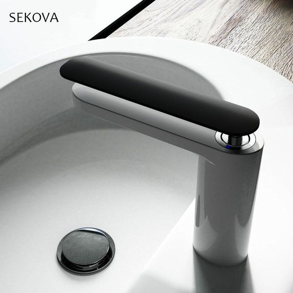 

bathroom sink faucets chrome plated black painted white stone long handle single hole deck mounted water taps mixer brass basin faucet