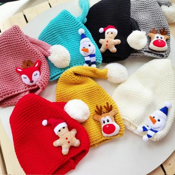 

caps & hats christmas woolen hat women men colorful cartoon cute elk snowman pattern knitted outdoor winter warm comfortable, Yellow