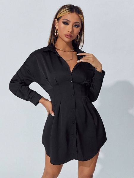 

petite empire waist solid shirt dress n7ov#, Black;gray