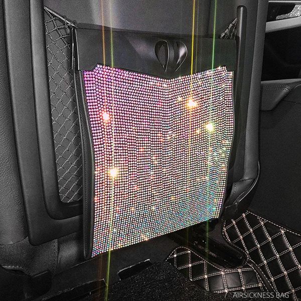 

car organizer rhinestone storage bag multi-pockets container backseat holder stowing luxury tidying garbage