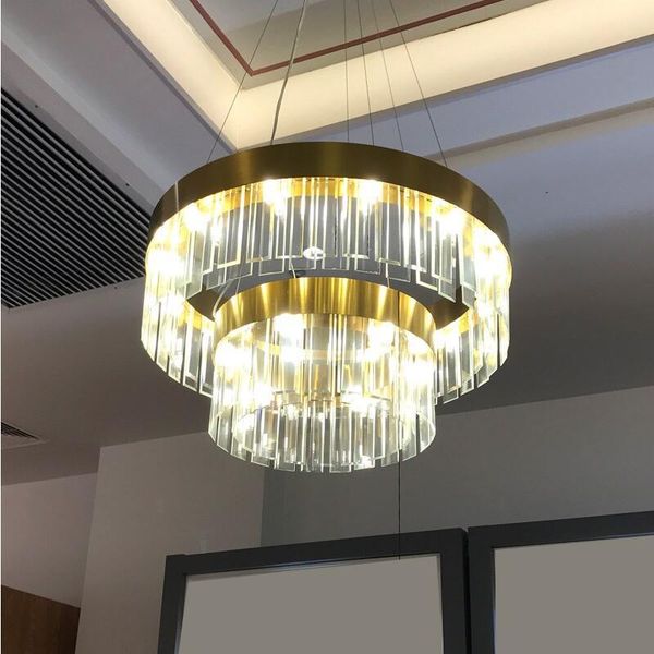 

chandeliers light luxury crystal chandelier two-layer round modern gold villa living room dining decoration lamp dia800mm