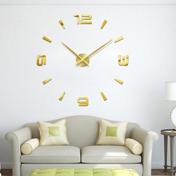 

wall clocks self-adhesive golden diy clock frameless large digital modern watch apartment decorations room decor cloc