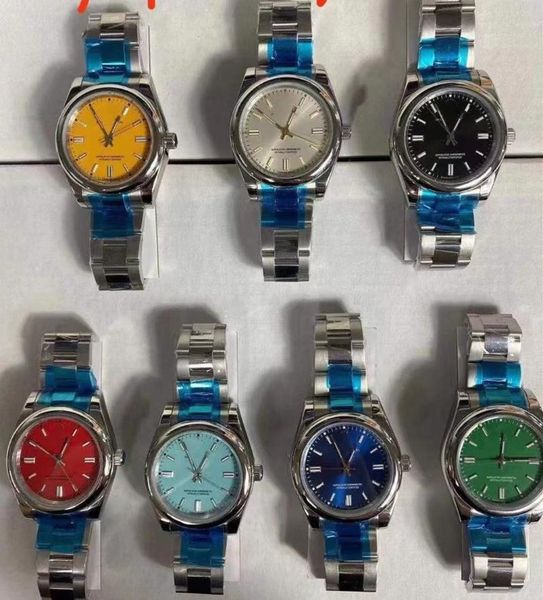 

couple women men automatic mechanicial watch luminous blue yellow red green dial stainless steel clock for lover 36 41mm wristwatches, Slivery;brown