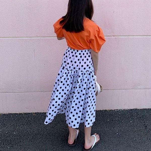 

skirts mother and daughter clothes high waist cotton girl long white dot kids a line back to school clothing autumn 2021, Blue