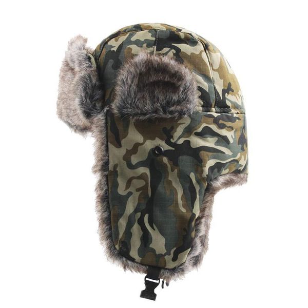 

berets winter outdoor camouflage trapper hat windproof velvet thick earflaps bomber hats with faux fur, Blue;gray