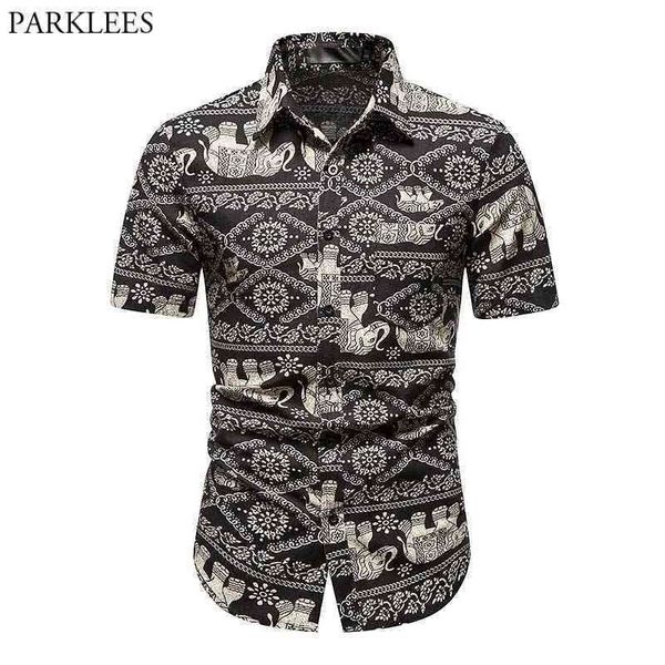 Afican Dashki Imprimir Mens Hawaiian Beach Camisas Verão Verão Manga Curta Alojamento De Almoiça Homens Casuais Tropical Aloha Camisa 210522